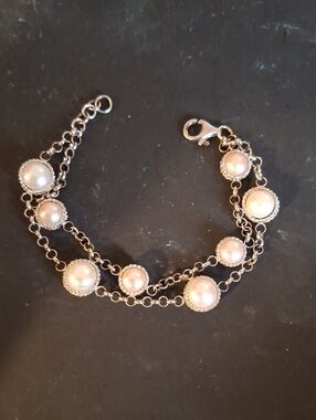 925 Sterling Silver Button Pearl Bracelet